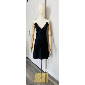 VTG Willow Blossom Size L 100% Silk Chemise Nightgown Lingerie Slip Dress Black